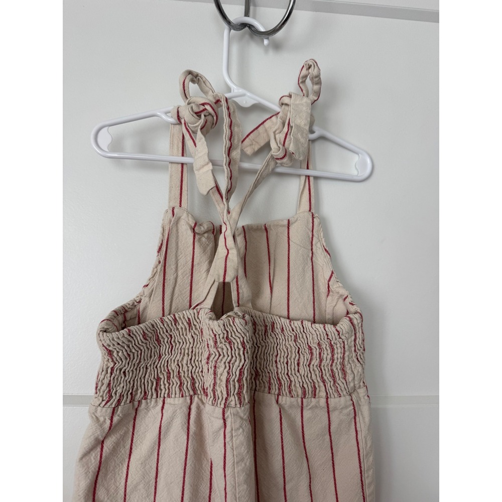 Fin & Vince Kids Red Striped Organic Cotton Smocked Wide Leg Jumpsuit Size 8/9 - Picture 5 of 7